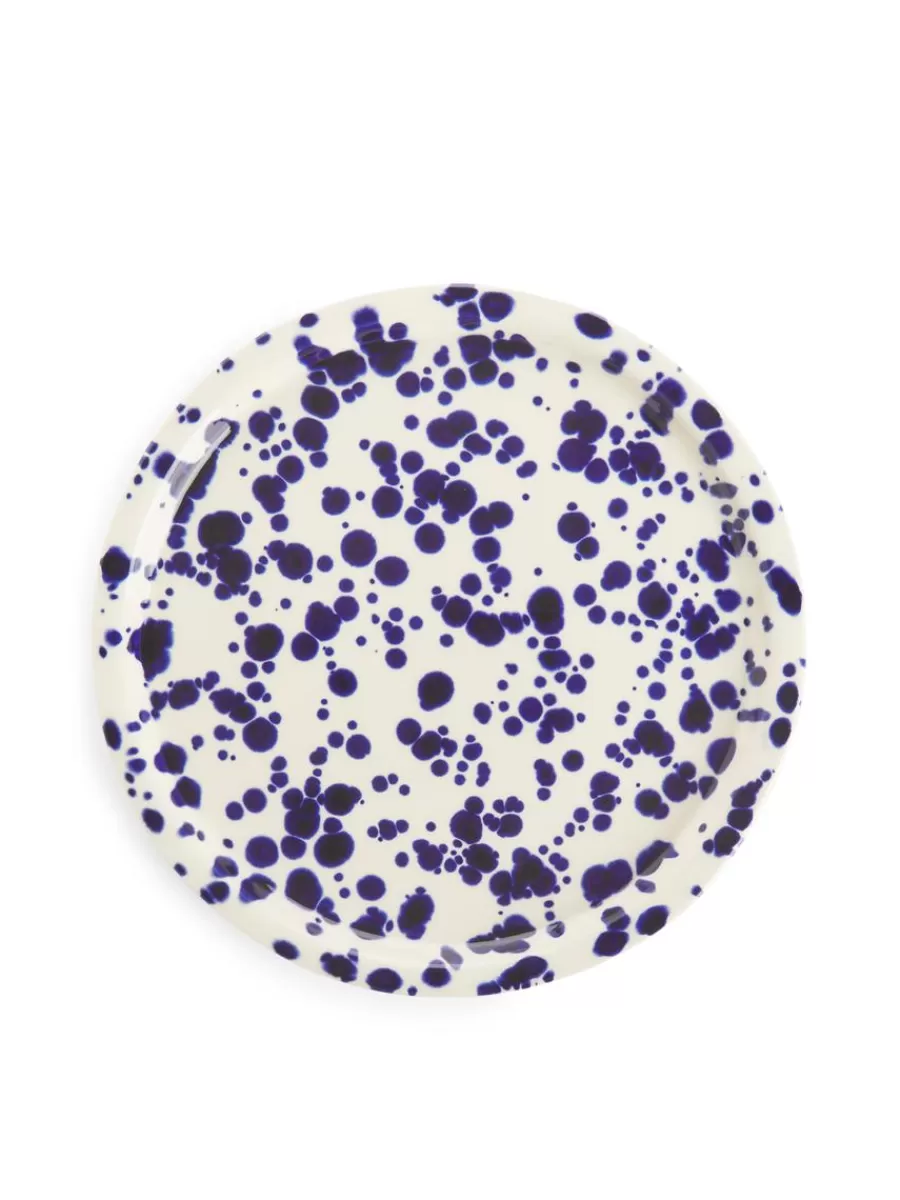 Assiettes-ARKET Assiette en grès 22 cm Points bleus