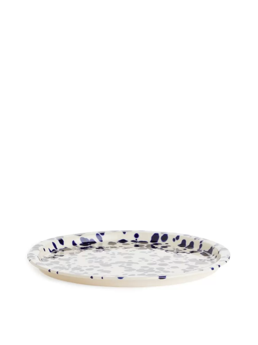 Assiettes-ARKET Assiette en grès 22 cm Points bleus