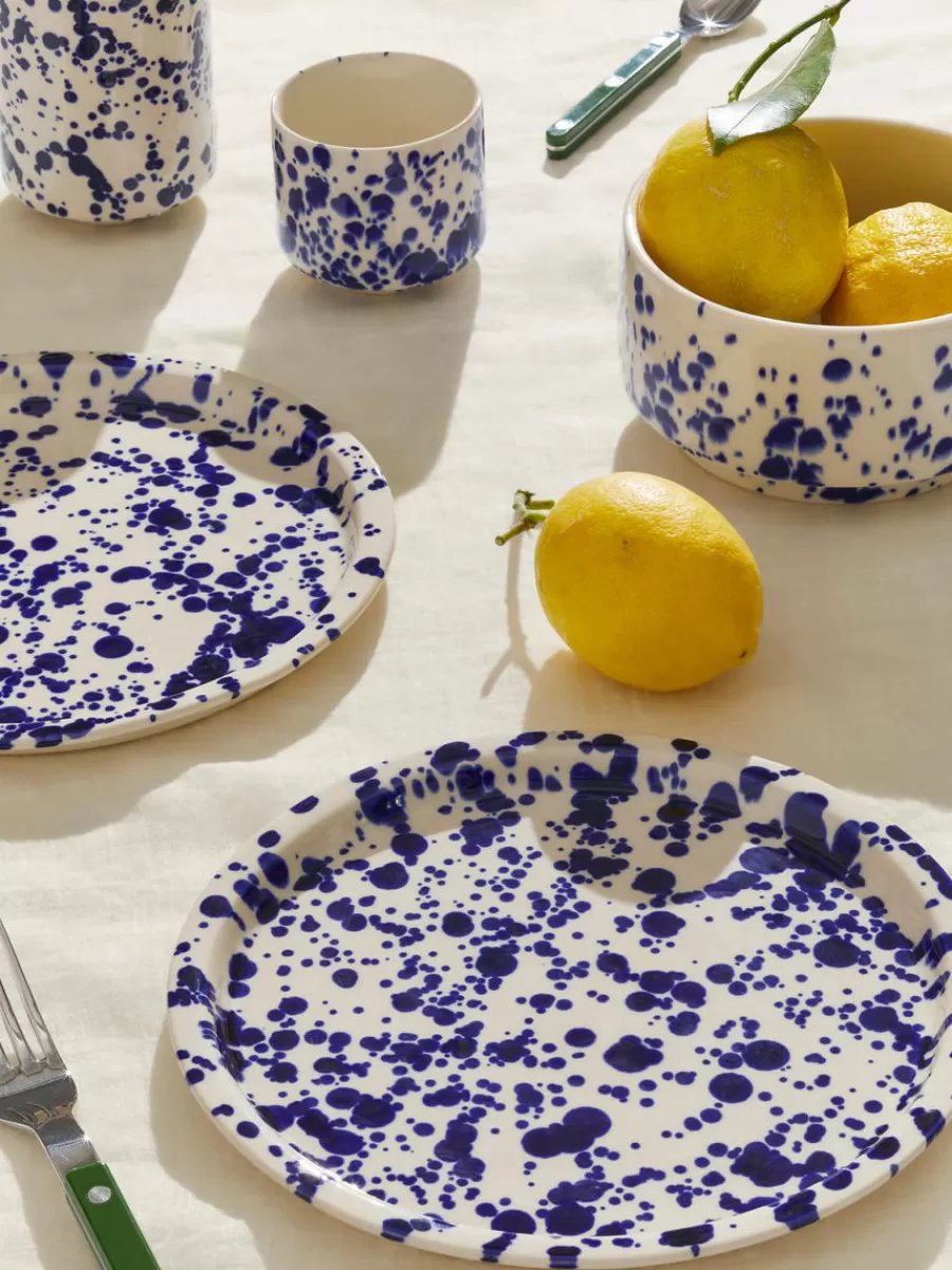 Assiettes-ARKET Assiette en grès 22 cm Points bleus