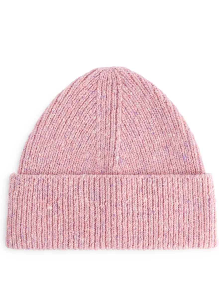 Tous Les Accessoires-ARKET Bonnet côtelé en laine mélangée Rose chiné