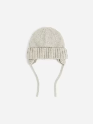 Accessoires-ARKET Bonnet en laine mélangée mouchetée à rabats Blanc cassé