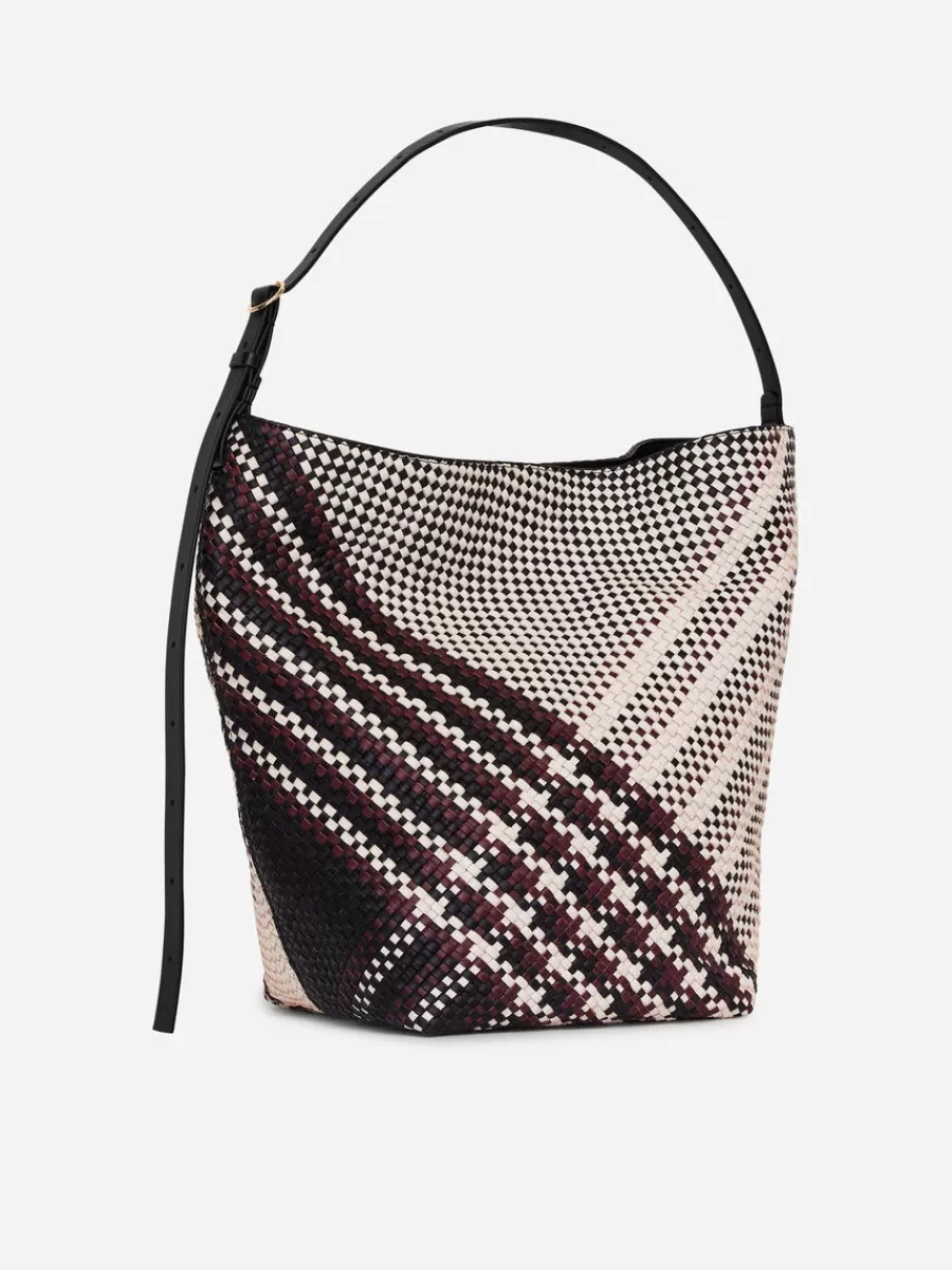 Tous Les Sacs-ARKET Cabas en cuir tressé Blanc/Noir/Rouge foncé