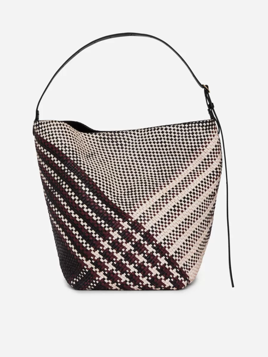 Tous Les Sacs-ARKET Cabas en cuir tressé Blanc/Noir/Rouge foncé