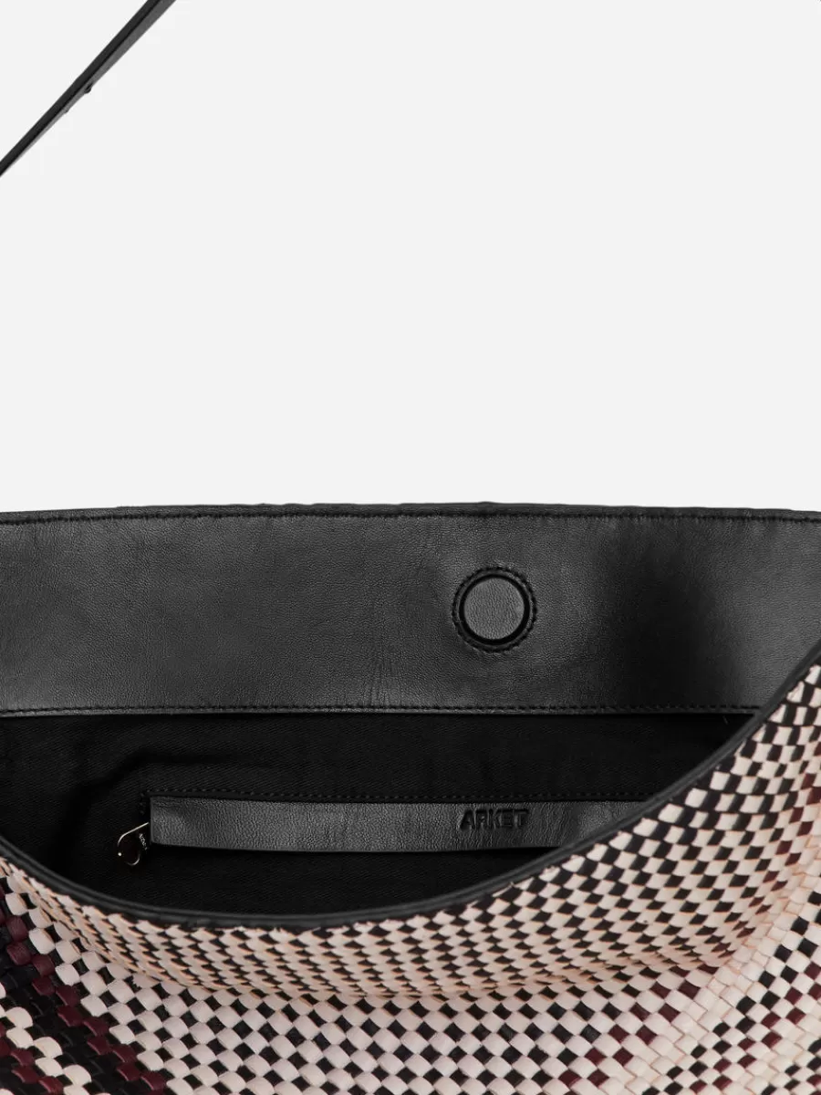 Tous Les Sacs-ARKET Cabas en cuir tressé Blanc/Noir/Rouge foncé