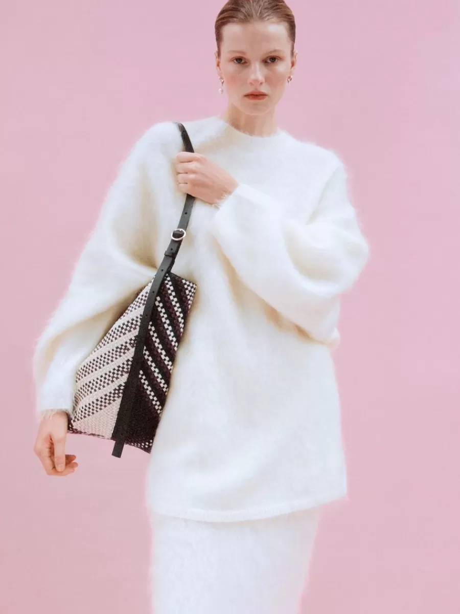 Tous Les Sacs-ARKET Cabas en cuir tressé Blanc/Noir/Rouge foncé