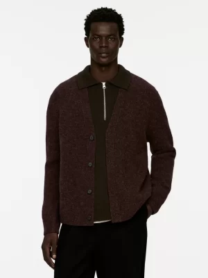 Maille-ARKET Cardigan en laine col en V Bordeaux
