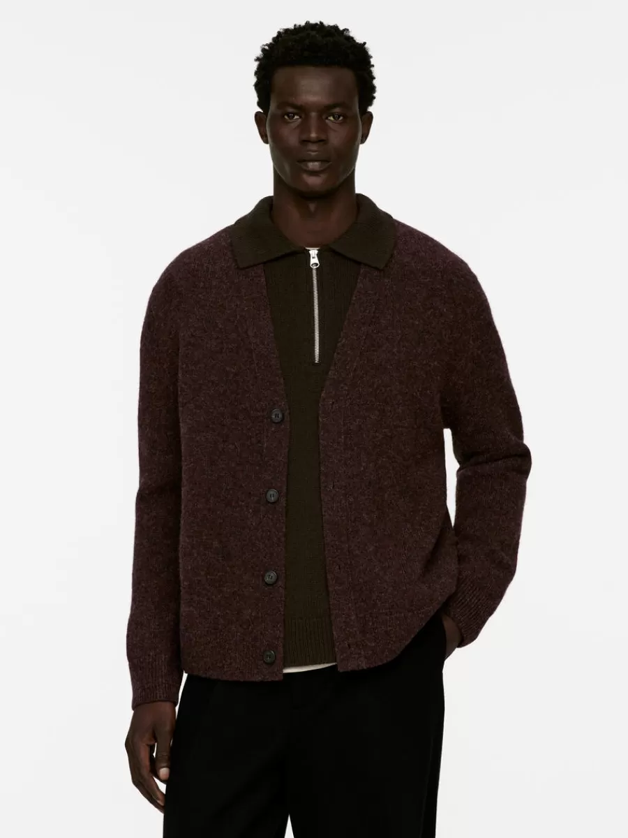 Maille-ARKET Cardigan en laine col en V Bordeaux