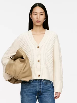 Mailles Et Cardigans-ARKET Cardigan en maille de laine torsadée Blanc cassé