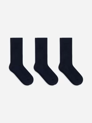 Chaussettes-ARKET Chaussettes côtelées en coton Supima, 3 paires Bleu