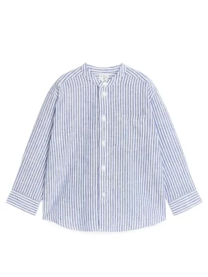Hauts | Chemises-ARKET Chemise en lin à col tunisien Bleu/Rayures