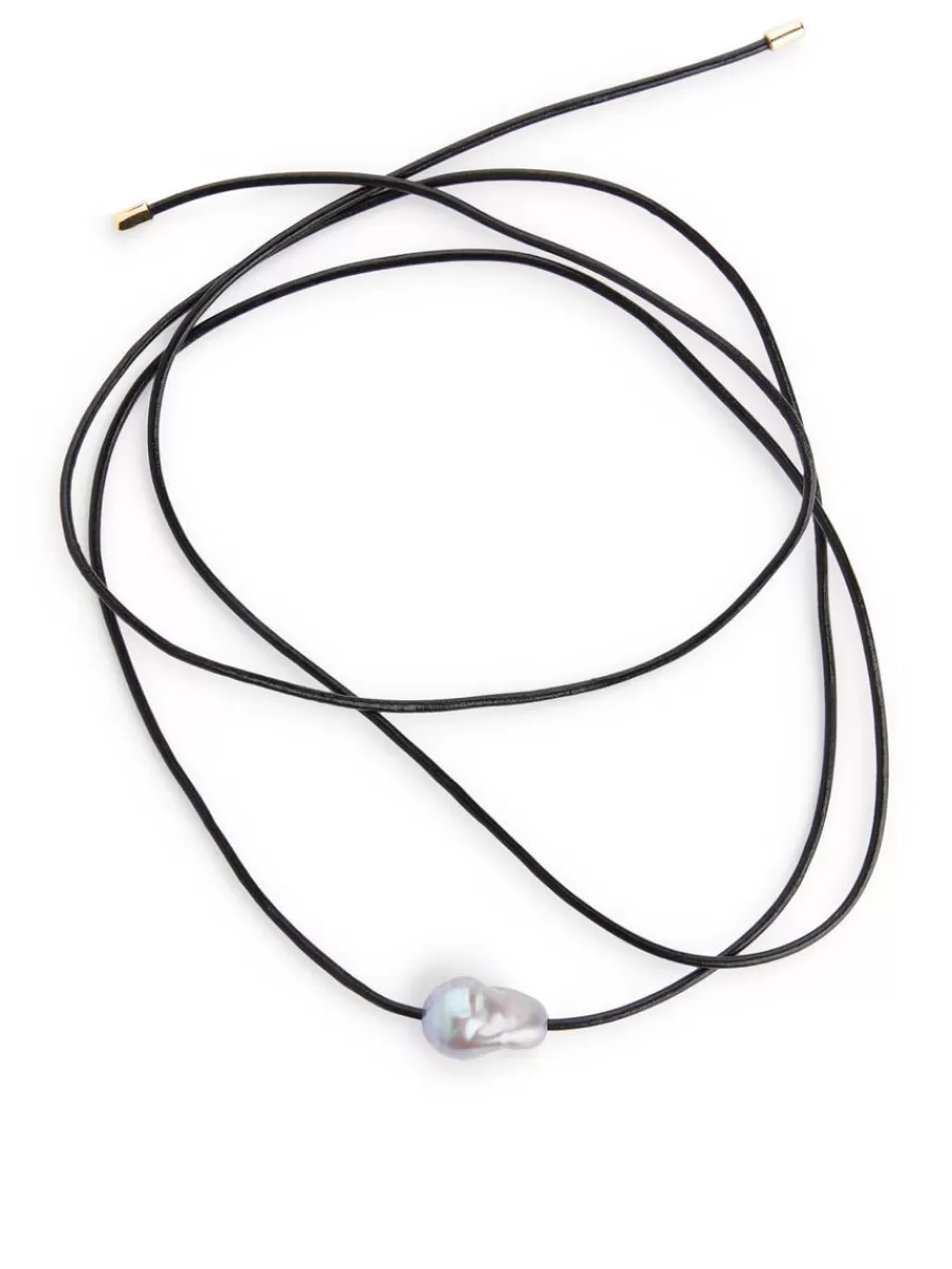 Bijoux-ARKET Collier cordon avec perle d'eau douce Perle foncée/Noir