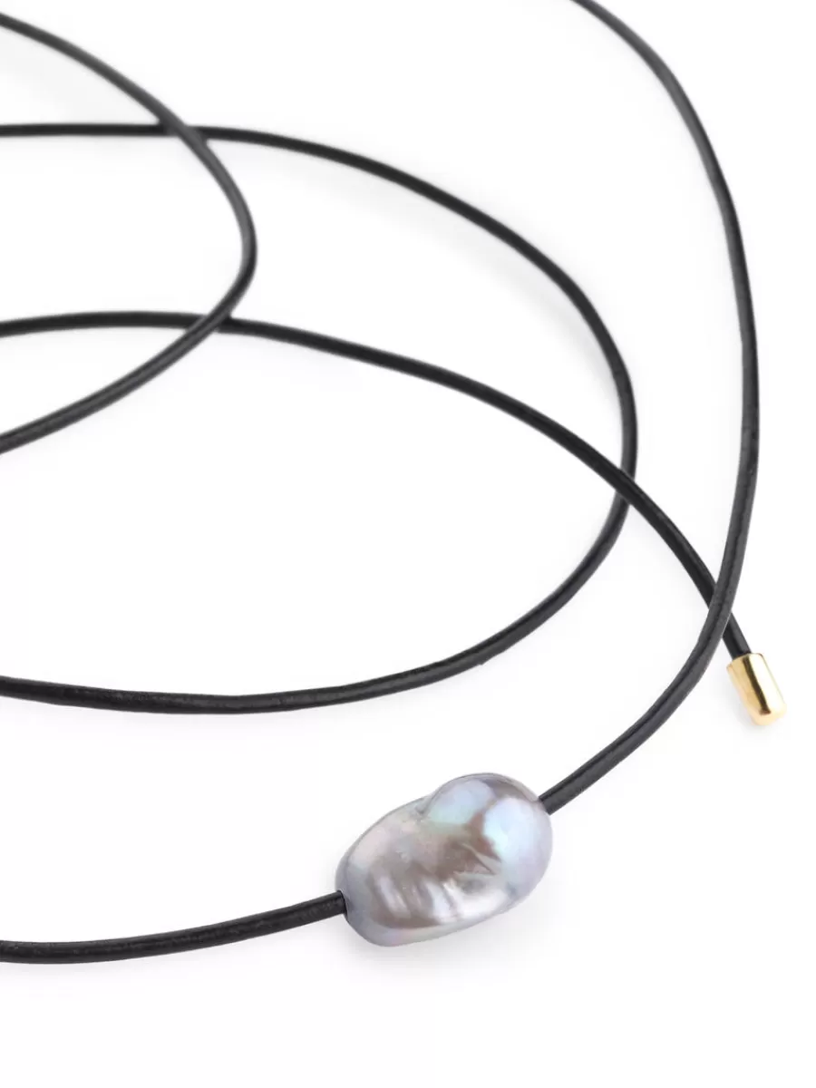 Bijoux-ARKET Collier cordon avec perle d'eau douce Perle foncée/Noir