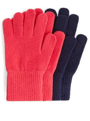 Tous Les Accessoires-ARKET Gants en coton Corail/Bleu foncé