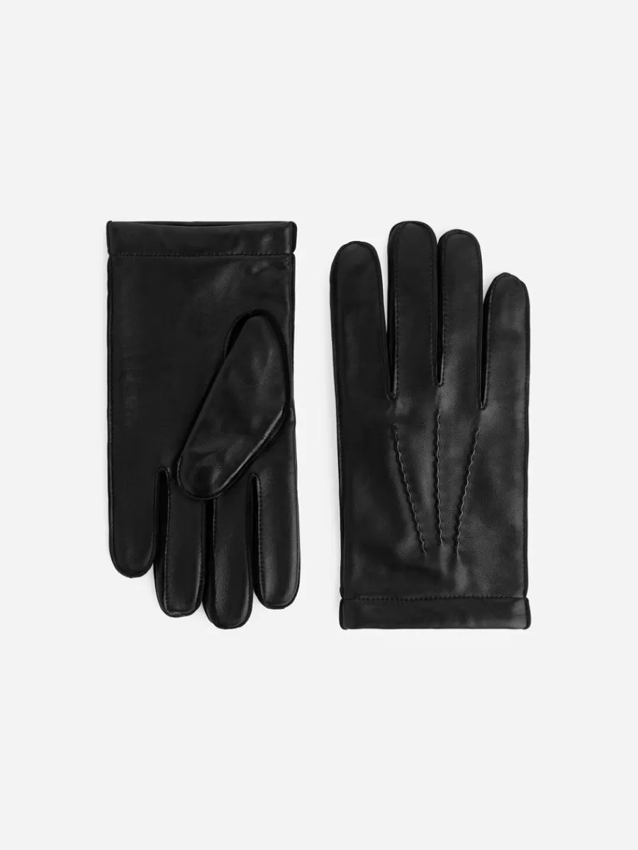 Gants-ARKET Gants en cuir doublés de laine Noir