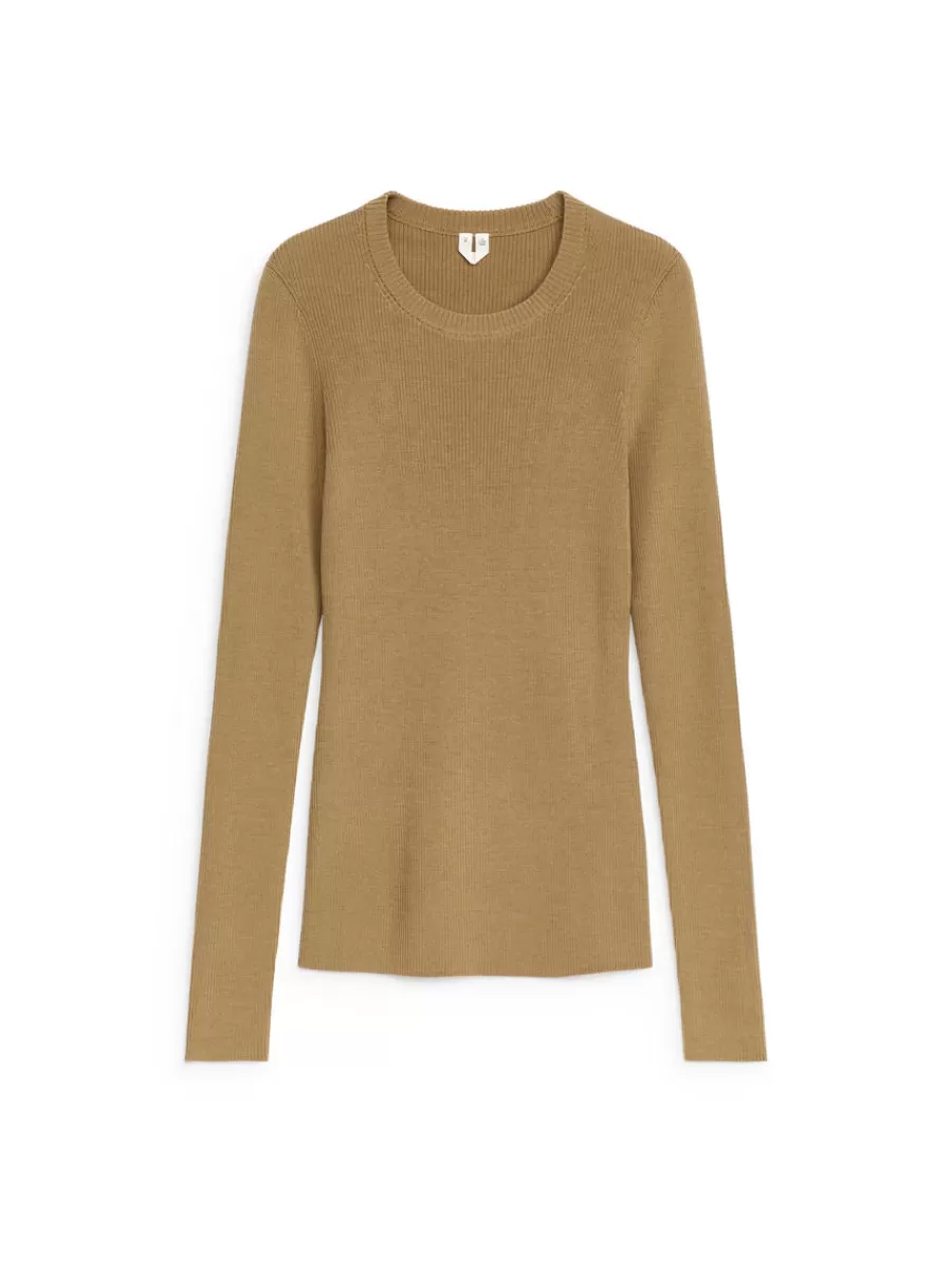 Mailles Et Cardigans-ARKET Haut côtelé en maille de laine mérinos Beige foncé