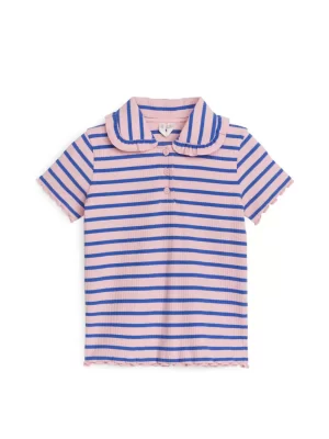 Hauts | T-Shirts-ARKET Haut en jersey côtelé à col frangé Rose/Bleu