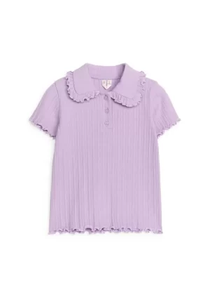 Hauts | T-Shirts-ARKET Haut en jersey côtelé à col frangé Mauve