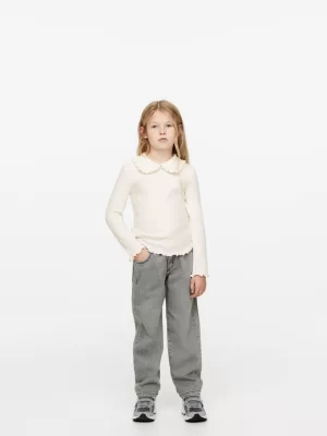 Hauts | Hauts-ARKET Haut en maille pointelle à col volanté Blanc cassé