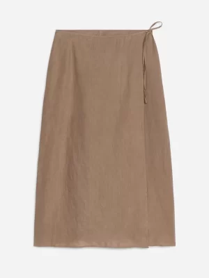 Jupes-ARKET Jupe portefeuille en lin Taupe foncé