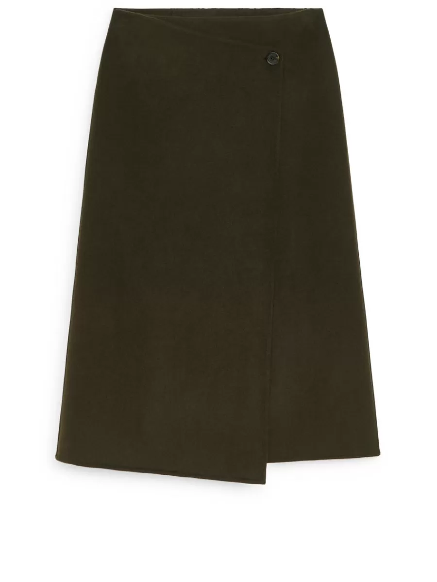 Jupes-ARKET Jupe portefeuille Penny Martin en laine mélangée Vert kaki foncé