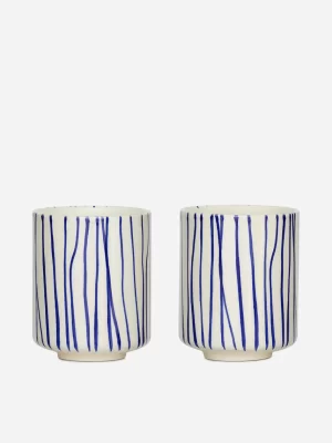 Tasses | Accessoires De Table-ARKET Lot de 2 tasses en grès Blanc/Bleu