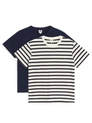 Hauts | Hauts-ARKET Lot de 2 t-shirts col rond Rayures bleu foncé/Bleu marine