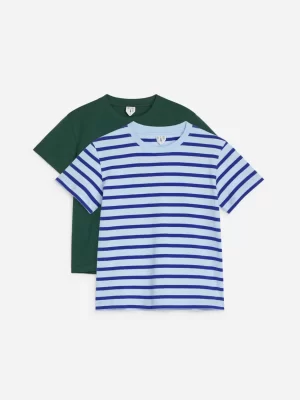 Hauts | Hauts-ARKET Lot de 2 t-shirts col rond Vert/Bleu à rayures