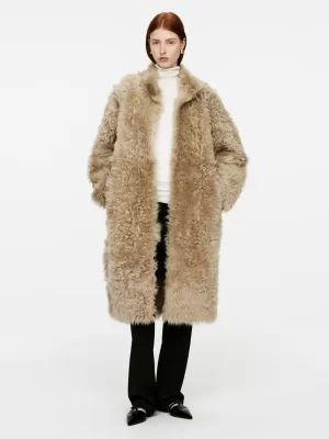 Manteaux Et Vestes-ARKET Manteau en peau lainée Beige poudré