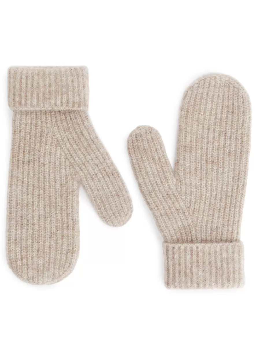 Bonnets Et Gants-ARKET Moufles en mélange de laine et d'alpaga Beige chiné