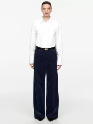 Pantalons-ARKET Pantalon à jambes larges en velours côtelé Bleu foncé