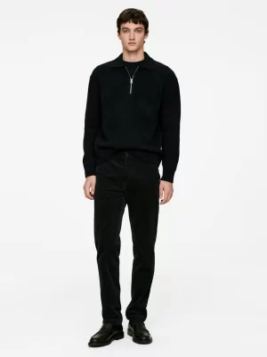 Pantalons-ARKET Pantalon chino droit en velours côtelé Noir