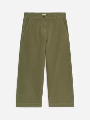 Pantalons-ARKET Pantalon chino raccourci en lin et coton Vert kaki