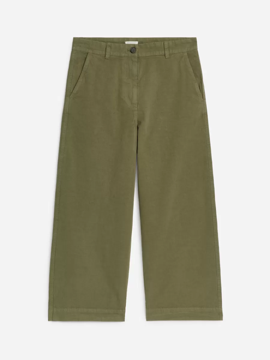 Pantalons-ARKET Pantalon chino raccourci en lin et coton Vert kaki