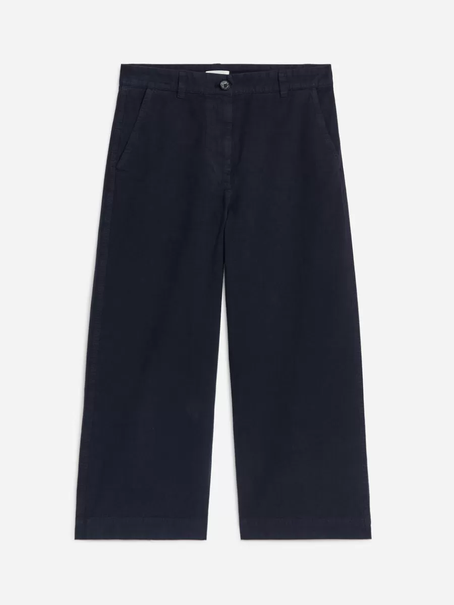 Pantalons-ARKET Pantalon chino raccourci en lin et coton Bleu foncé