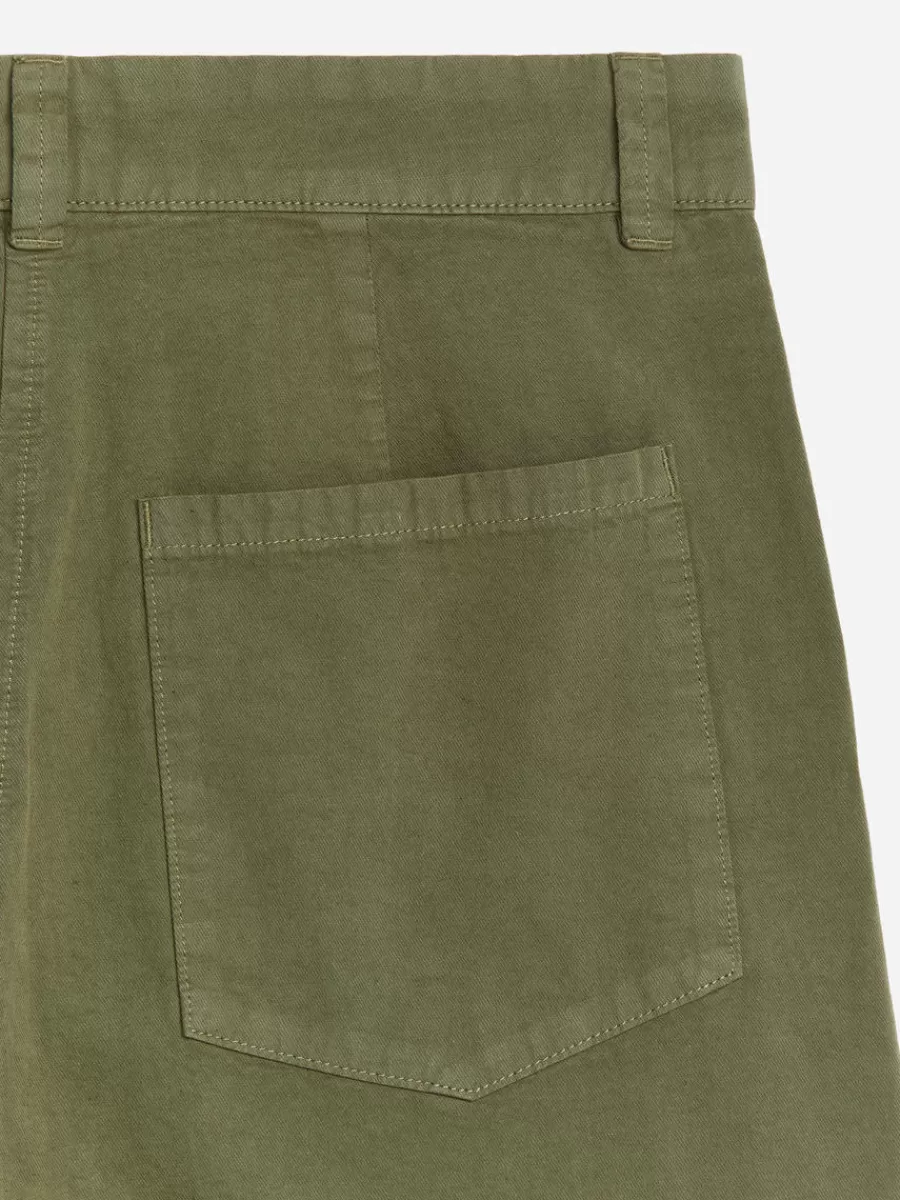 Pantalons-ARKET Pantalon chino raccourci en lin et coton Vert kaki