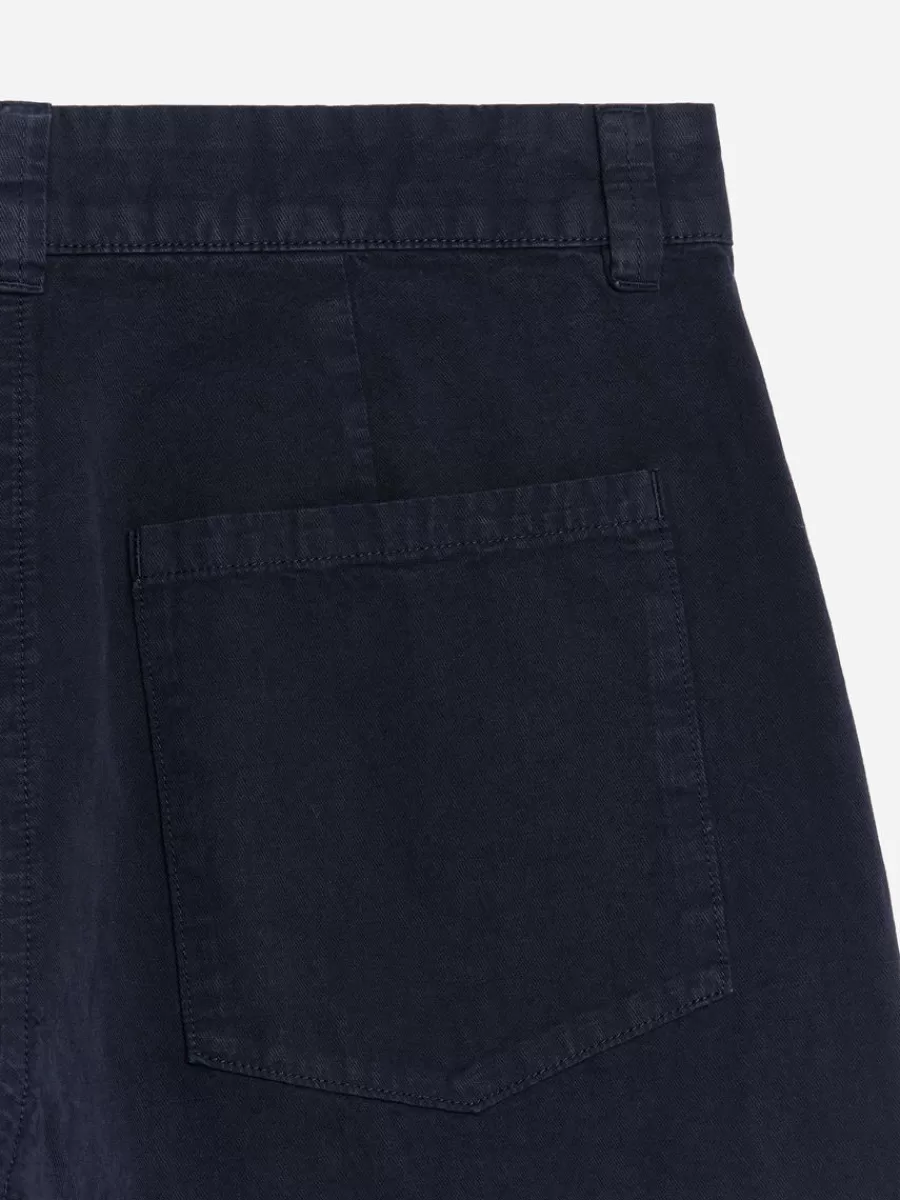 Pantalons-ARKET Pantalon chino raccourci en lin et coton Bleu foncé