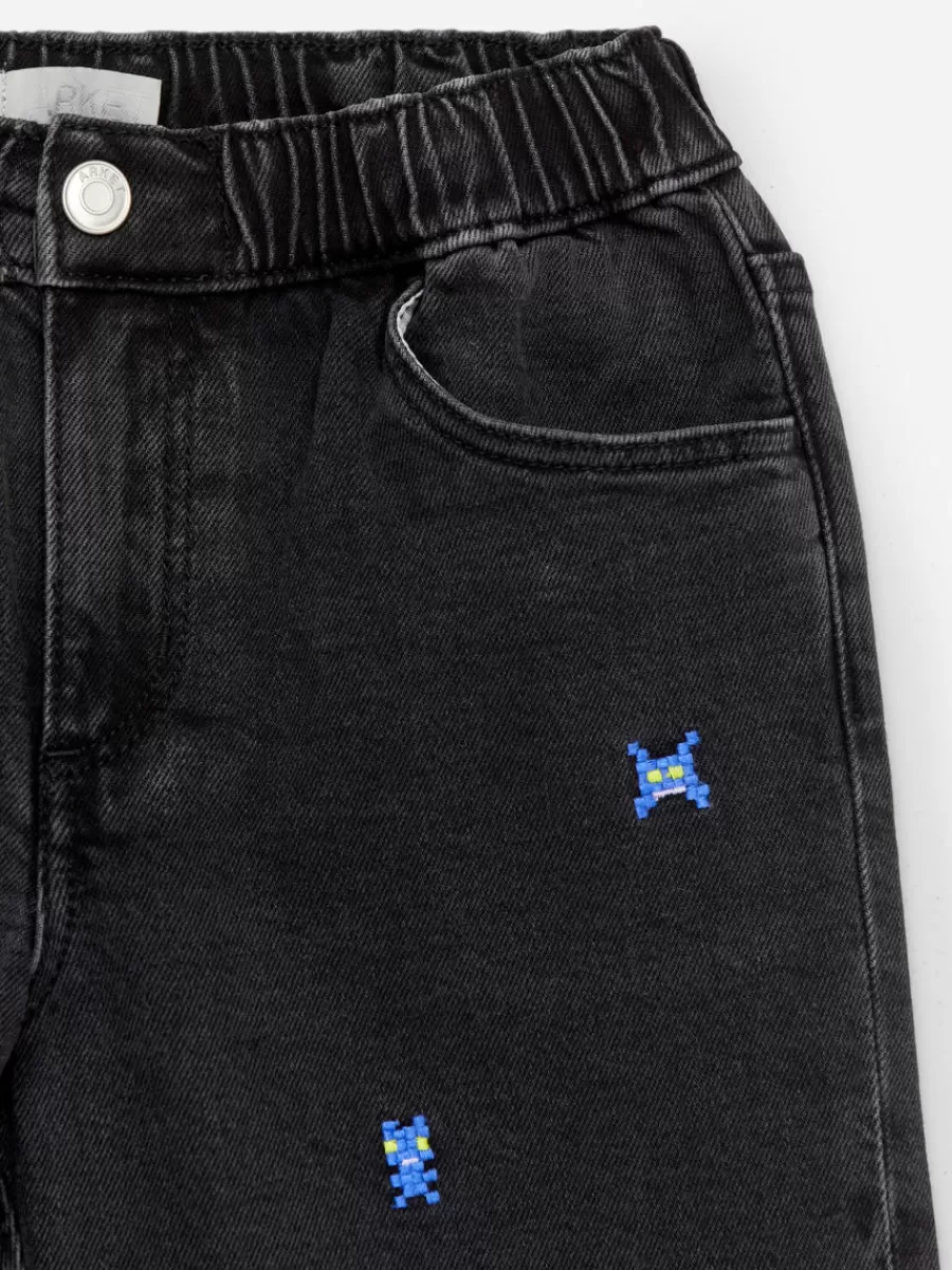 Pantalons | Pantalons-ARKET Pantalon en jean brodé Noir délavé