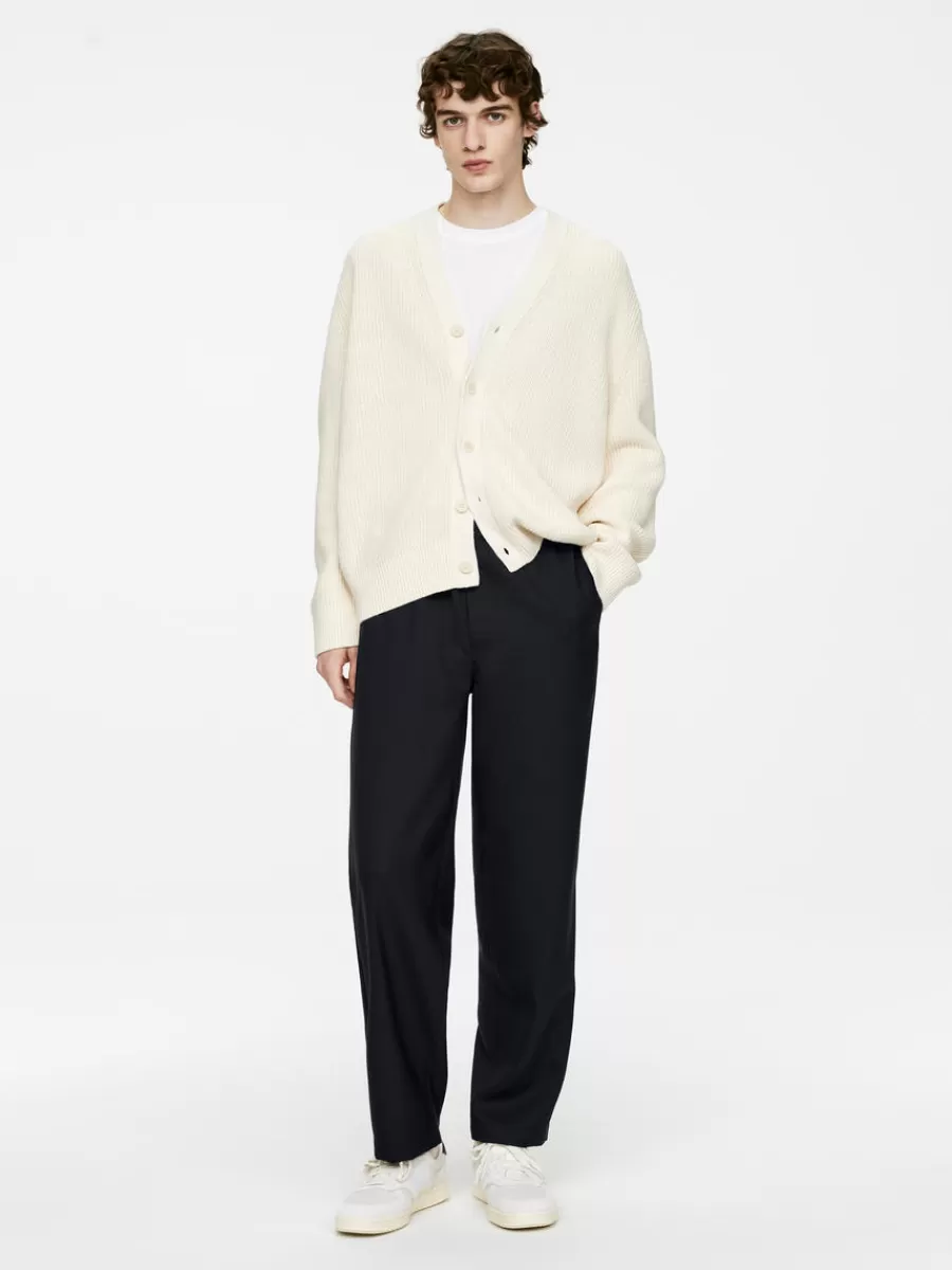 Costumes | Pantalons-ARKET Pantalon en laine nattée avec cordon de serrage Bleu foncé