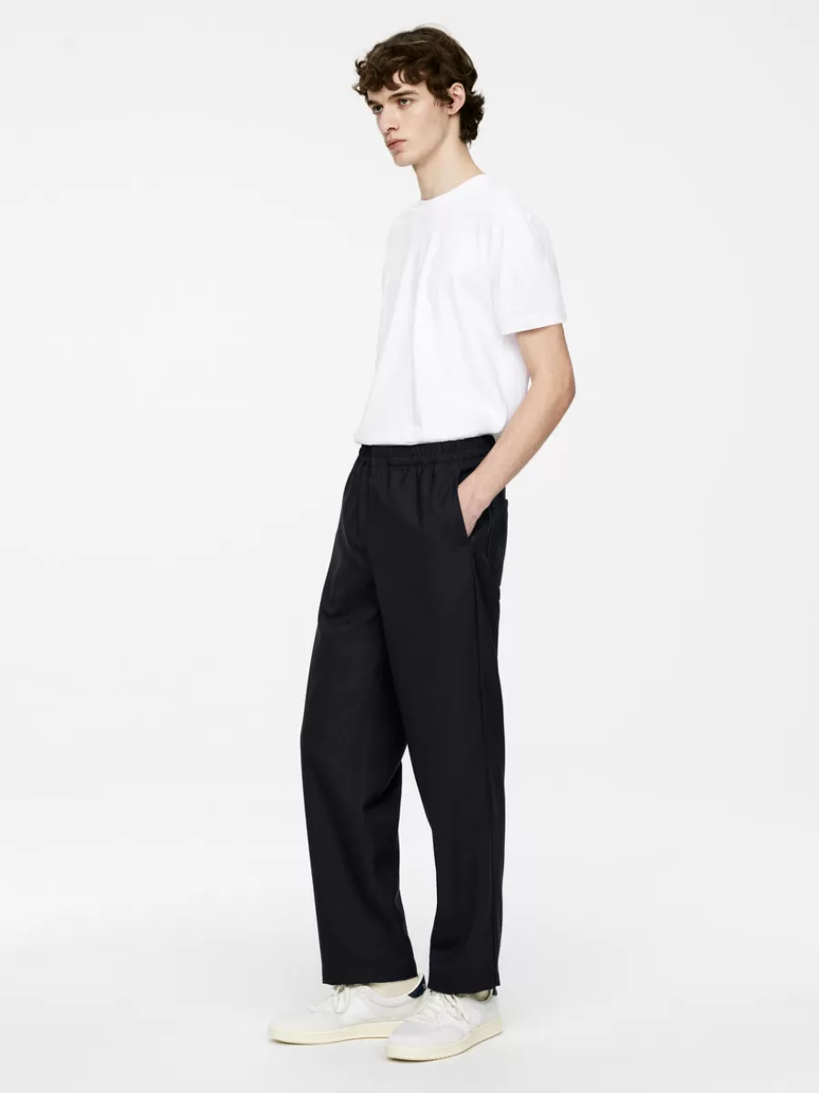Costumes | Pantalons-ARKET Pantalon en laine nattée avec cordon de serrage Bleu foncé