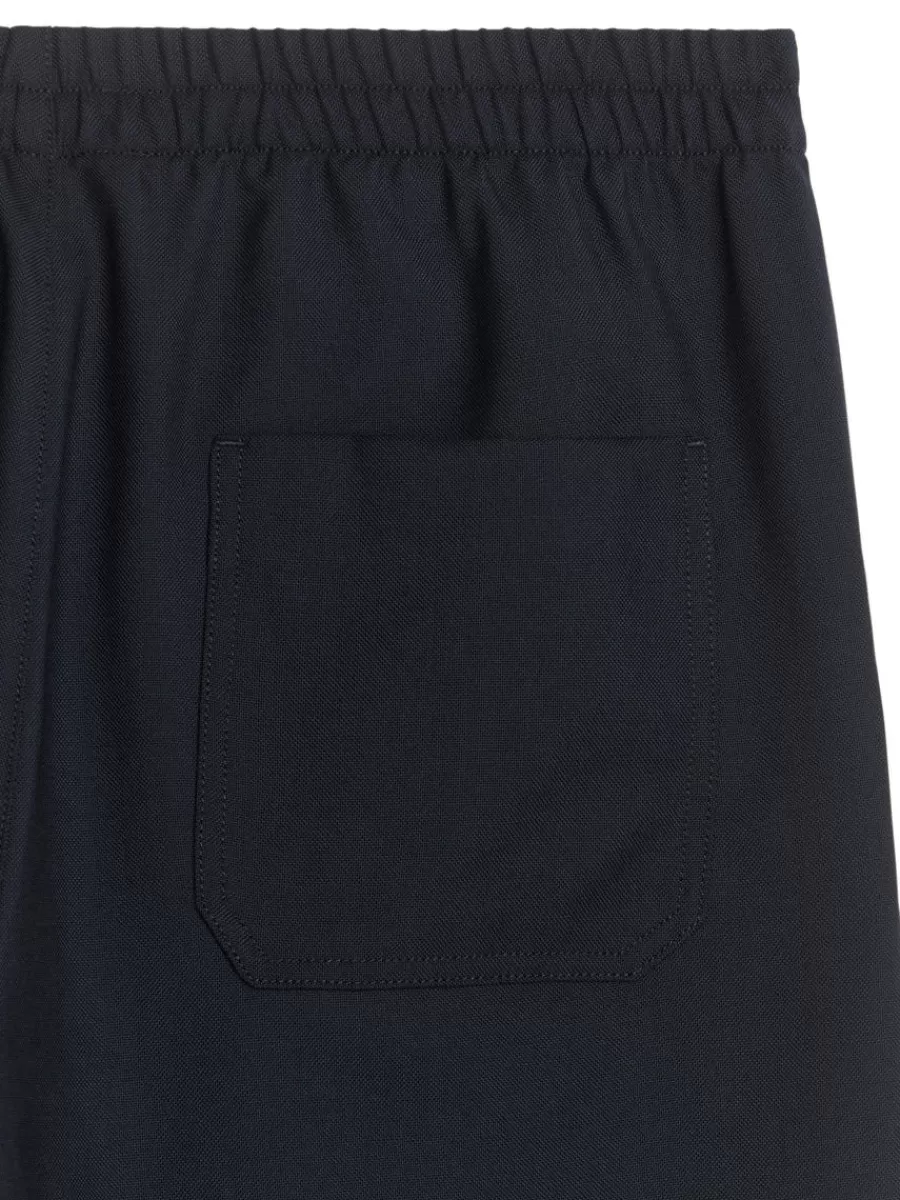Costumes | Pantalons-ARKET Pantalon en laine nattée avec cordon de serrage Bleu foncé
