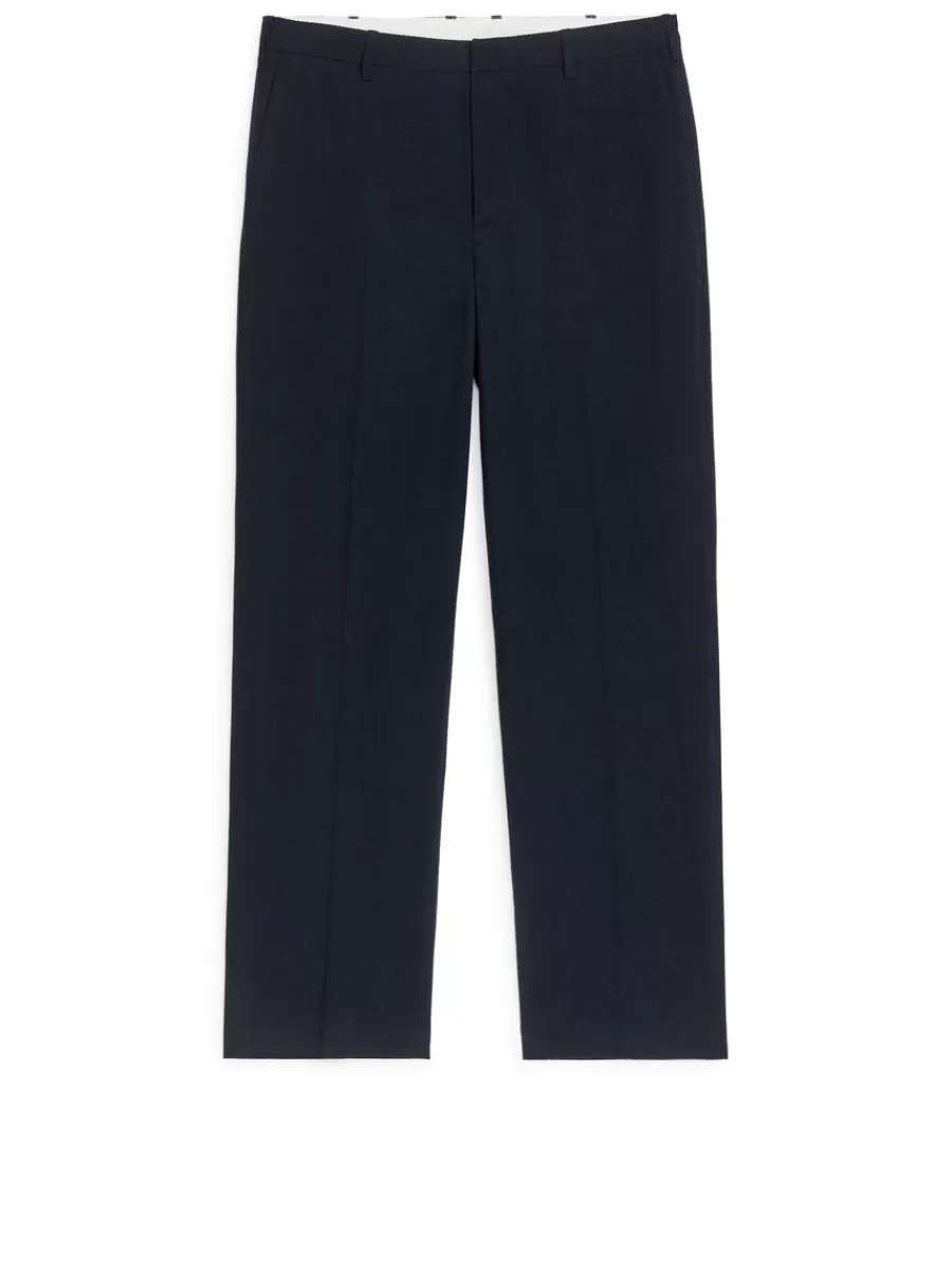 Pantalons-ARKET Pantalon en mélange de lin avec motif seersucker Bleu foncé