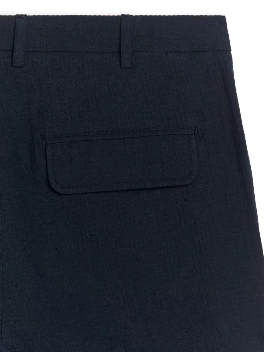 Pantalons-ARKET Pantalon en mélange de lin avec motif seersucker Bleu foncé