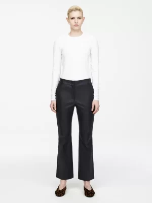 Pantalons-ARKET Pantalon évasé raccourci en cuir Bleu foncé