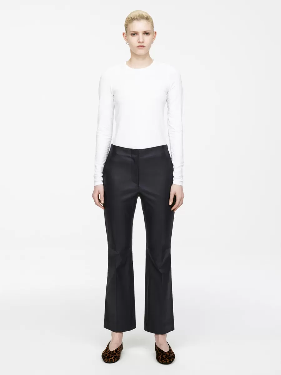Pantalons-ARKET Pantalon évasé raccourci en cuir Bleu foncé