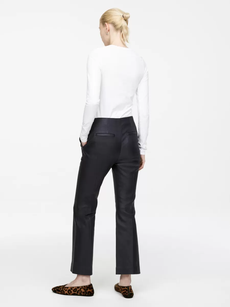 Pantalons-ARKET Pantalon évasé raccourci en cuir Bleu foncé