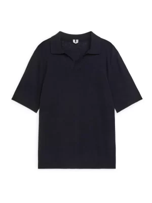 Polos | T-Shirts-ARKET Polo en lin et coton Bleu foncé