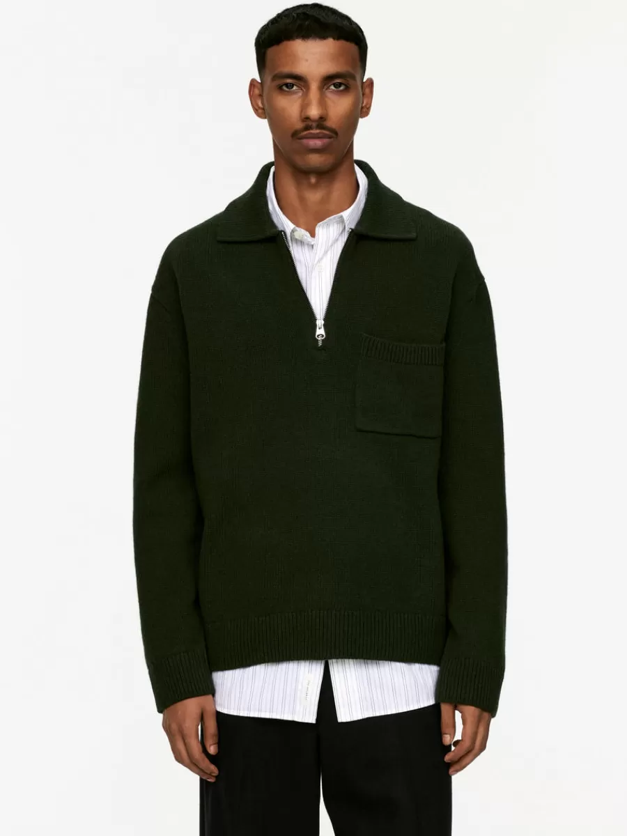 Polos | Maille-ARKET Polo en maille de laine avec fermeture éclair Vert foncé