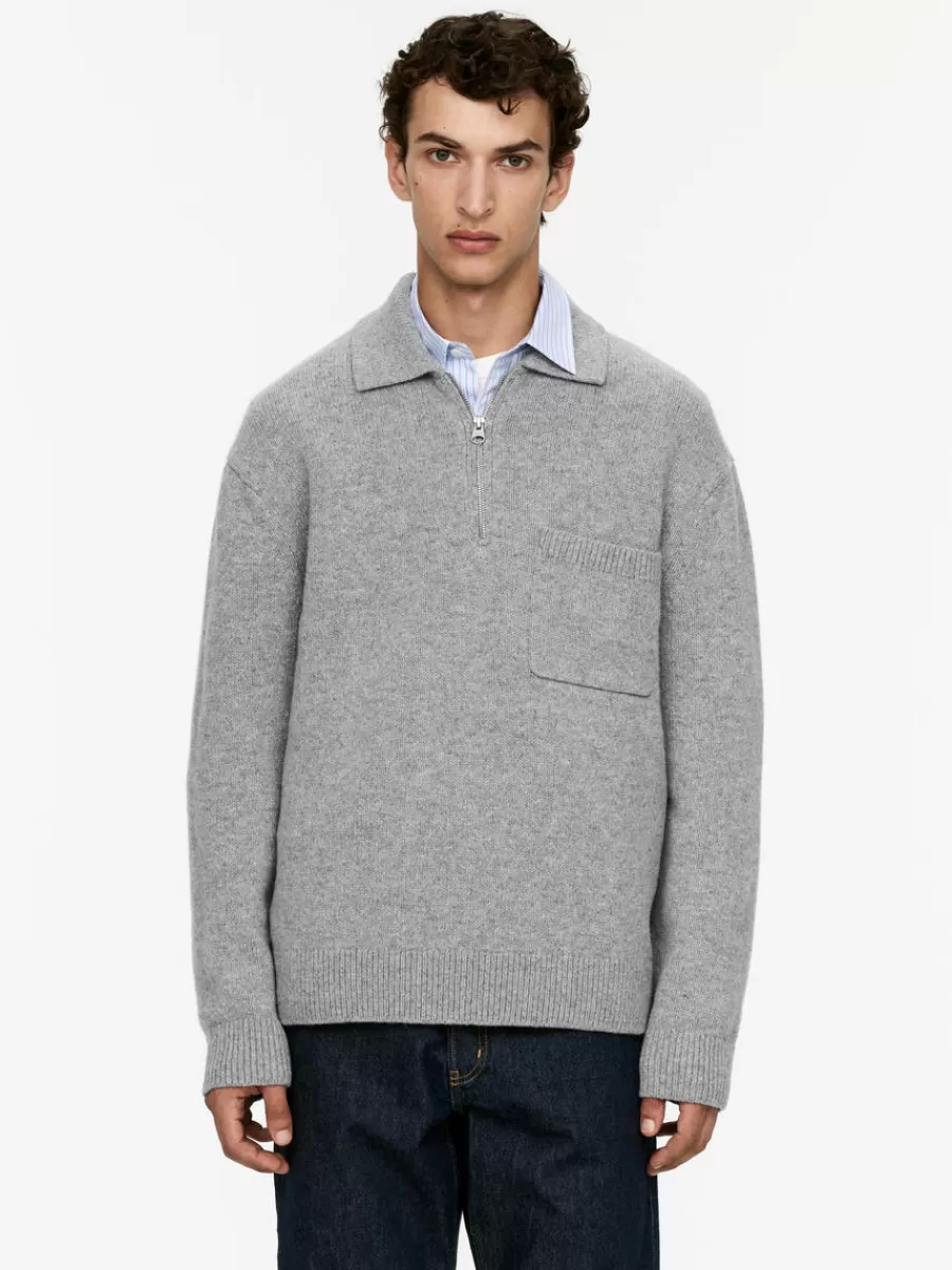 Polos | Maille-ARKET Polo en maille de laine avec fermeture éclair Grey