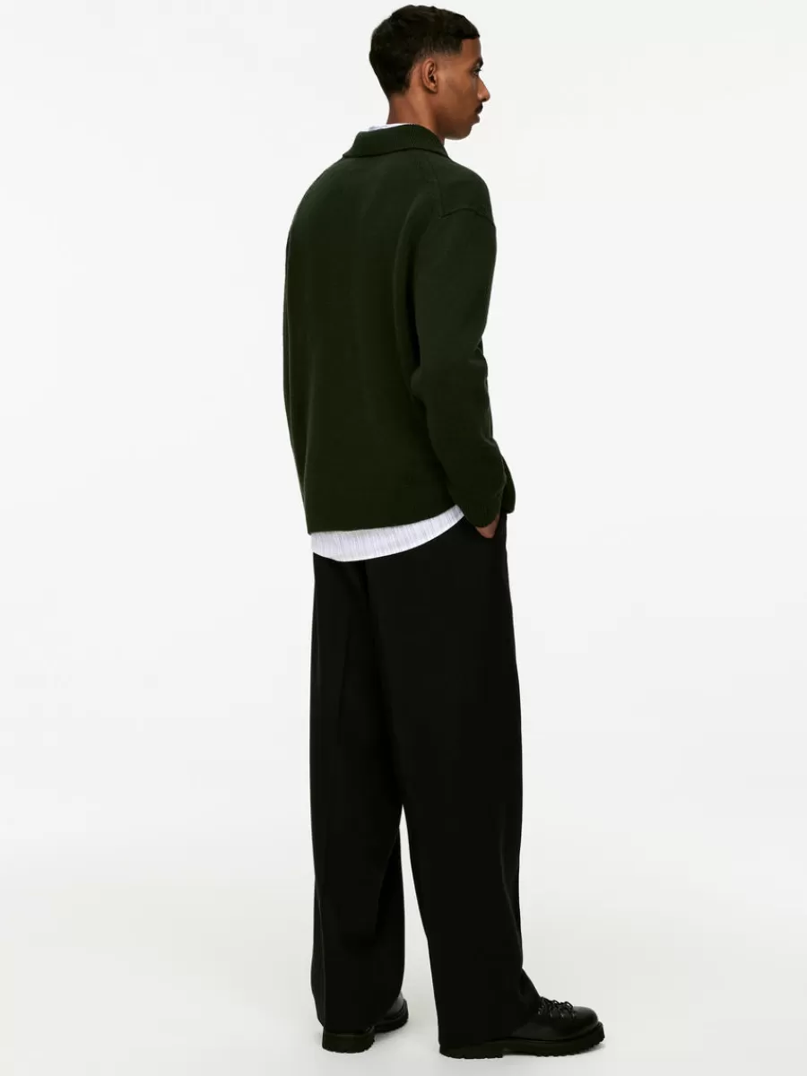 Polos | Maille-ARKET Polo en maille de laine avec fermeture éclair Vert foncé