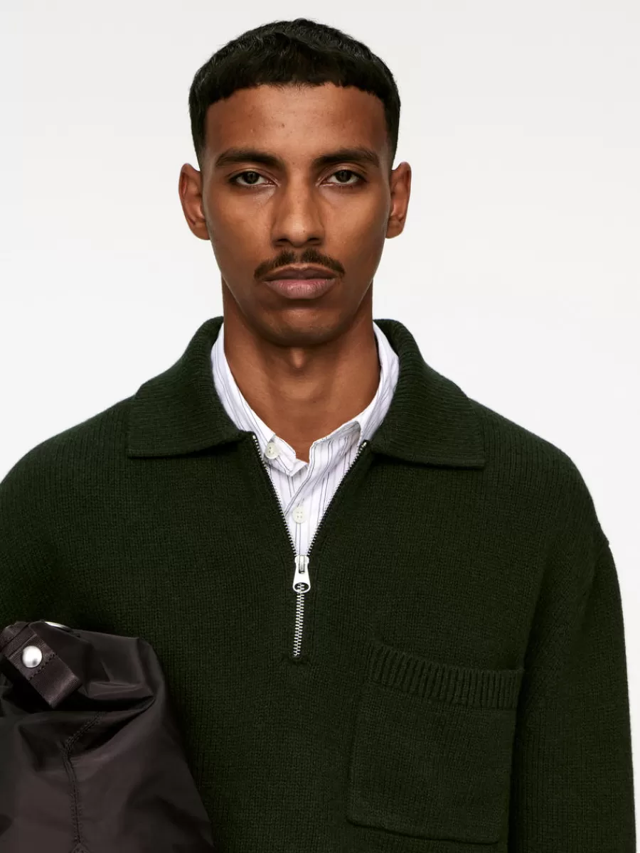 Polos | Maille-ARKET Polo en maille de laine avec fermeture éclair Vert foncé